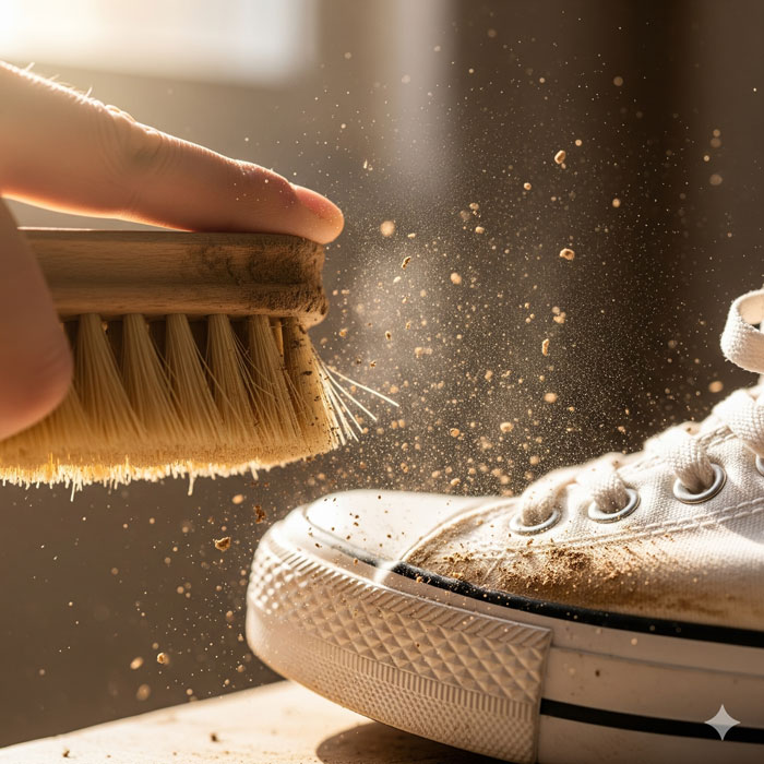 تمیز کردن گرد و خاک کتونی با برس خشک