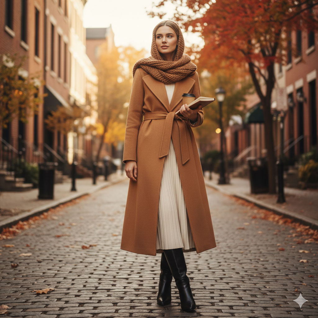 دختری شیک پوش با بوت های بلند چرمی